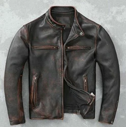 Color: Distressed Black with brownish effects. This fabulous rider jacket is made from high quality cow hide leather. A...