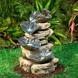 Frog lily pad fountain with built-in LED lights. By John Timberland. UPC: 736101293095. A perfect tabletop fountain for...