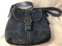 Coach Soho Boho Blue Suede Leather Bag/Purse Shoulder Bag 9482. Some staining near corners. Light scratches 
