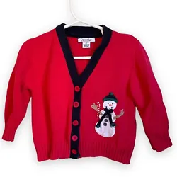 Vintage Kitestrngs Christmas Sweater Sz: 2T Cardigan Red Snowman Embroidered.