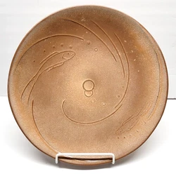 Rare and beautiful Frankoma chop plate. #820 Fish and bubbles orbiting design.