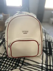 Guess Small Backpack, White With Red Exterior Lining, Blue Straps, Black Inside. Brand new, never used. Still has tags