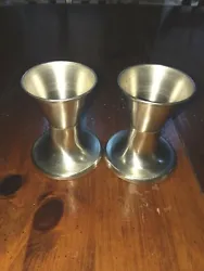 Pair of Stainless Steel 1960s Art Deco Candle Holders. Each candle holder stands 3.75
