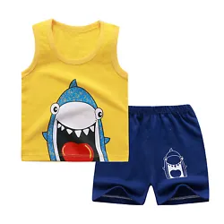 Toddler Baby Boys Girls Unisex Clothes Set Sleeveless Vest Top with Elastic Waistband Shorts. Set Include : 1Pc Romper....