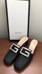 NIB Gucci Madelyn Black Mules IT 38.0 Fits US 8.5. Iridescent logo buckle, square toe, slip on style, low block heel.