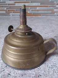 Vintage Antique Brass & Tin Oil Kerosene Finger Lamp in good overall condition with no splits or repairs. It shows...