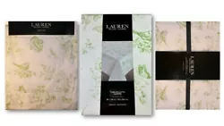 Ralph Lauren Table Linen Set for Oblong/Rectangle Dining Table features green floral pattern on 100% white cotton,...