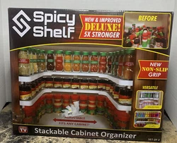 New Spicy Shelf Deluxe Set of Two Spice Racks Stackable Cabinet Organizer White. Box was opened to make sure all parts...