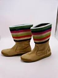 Coach Boots Tatum Tan Color Size 7.5. Sock Cuff In Legacy Stripe, barely worn.