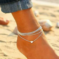 【Durable】 The love heart anklet bracelet is made of alloy and wax rope. ❥ 1x Love Heart Bracelet.
