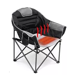 SUNNYFEEL Oversized Heated Camping Chair, Padded Camp Chair Round Moon Saucer Folding Lawn Chair Outdoor Club Chair...