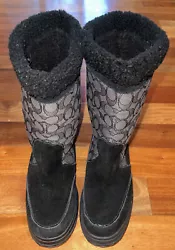 Black Coach Sherman SIG Womens Logo Canvas and Suede Fur lined winter Boots 9.5B. ALL SALES FINAL NO RETURNS EXCELLENT...