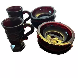 Avon Cape Cod Ruby Red 6 small bowls & 2 goblet cups vintage glass w flawsPlease see all pics