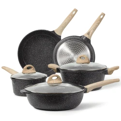 Nonstick Pots and Pans Set, 8 Pcs Non Stick Cookware Set, Induction Stone Cookware Kitchen Cooking Set (Black Granite)....