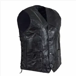 Looking for more biker patches to add to the vest?. Genuine LEATHER Black VEST. 4 total pockets (2 interior zippered...