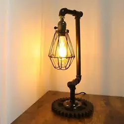 Shape：Steampunk Pipe. 1 x Steampunk Desktop Lamp. Iron Water Pipe Desk Lamp. Up top, the single light is an exposed...