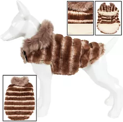 The Pet Life ® LUXE Tira-Poochoo Tiramisu Patterned Mink Fur Dog Coat features a Luxurious Beige and Coffee Brown...