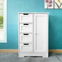 【MULTIPURPOSE】The floor cabinet storage with four drawers and a big cupboard.You can put in clothes, books in the...