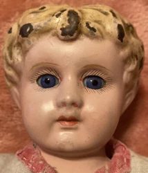 Antique #3 MINERVA Tin Metal Doll Head Germany Blue Eyes Hinged Legs. Minerva Mark on front with helmet below. Germany...
