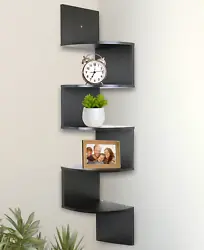 Greenco Corner Shelf 5 Tier Shelves for Wall Storage, Easy-To-Assemble Floating Wall Mount Shelves for Bedrooms and...
