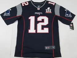 Player: Tom Brady #12. Team: New England Patriots. Super Bowl 51 Patch. Color: Blue.