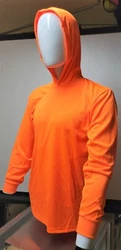 High Visibility Orange Long Sleeve Shirt With Hoodie. High Intensity Color for visibility.