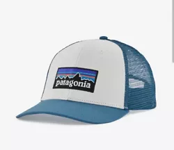 Patagonia P-6 Logo LoPro Trucker Snapback Hat Cap White Wavy Blue Unisex - NEW.