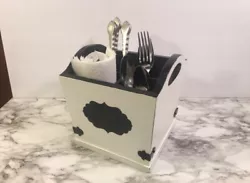 Wooed black and white farmhouse silverware and napkin holder or remote holder or pens and pencils endless ideas for...