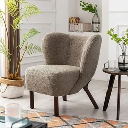 Modern Accent Chair with Wingback, Polibi Lambskin Sherpa Tufted Side Chair with Solid Wood Legs for Bedroom Living...