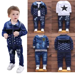 3PCS Kids Baby Boys Denim Outfit Boy Clothes Outfits Sets Coat + T-shirt + Pants. Material: Denim Cotton. Pls do not...
