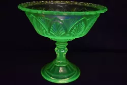 Clear Glass Candy Fruit Bowl Fan and Gothic Arch Vaseline, uranium one saw tooth on rim chipped off.