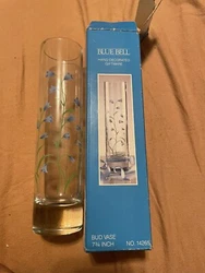 Colony Blue Nell Hand Decorated Tall Glass Bud Vase 7 3/4 Inch No 14265.