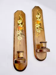 Two Vintage Hand-painted Wood Wall Sconces Floral Candle Holder. This item is vintage and has light wear any major...