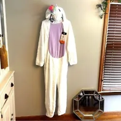 Adult white unicorn with hood Halloween costume dress up M newInseam Aprox 28 in