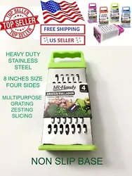 HEAVY DUTY STAINLESS STEEL 8” KITCHEN CHEESE GRATER 4 SIDES WITH HANDLE 5 COLORS.