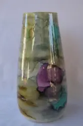 Exquisite hand-made and decorated Art glass vase - nice pastel turquoise purple gray green color shades by Franco,...