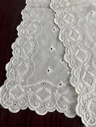 Vintage Embroidered Eyelet Cotton Table Runner Dresser Doily Placemat Set White 5 total Pieces. Measurements:Large...
