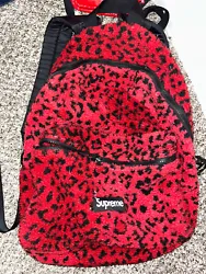 Supreme - Leopard Fleece Backpack (FW17) - Red - Used. Condition is Pre-owned. Shipped with USPS Priority Mail.