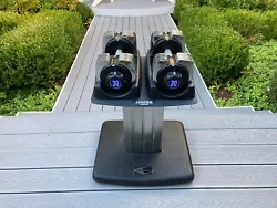 RARE PROBELL. 60 lb HAND WEIGHT DUMBBELL SET AND ROLLING STAND. (2 ADJUSTABLE DIAL YOUR WEIGHT 30lb sets). COMPLETE...