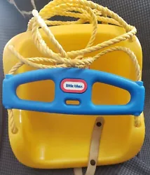 Vintage Little Tikes 1980s Outdoor Yellow Swing w/Ropes Seatbelt Child Size. Condition is 