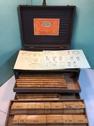 Rare set is incomplete, but what is here is in exc cond, rubber still pliable. Three drawers, one 13” drawer is...