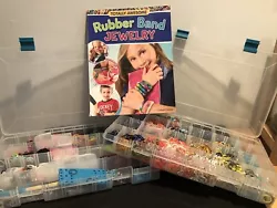 Rainbow Loom Lot with Rubber Bands, Rainbow loomnTools and Accessories, Book, 2 Storage containers. Condition is 