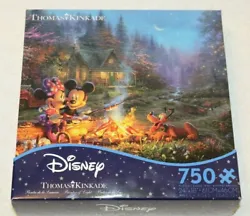 Disney Thomas Kinkade Mickey and Minnie Sweetheart Campfire. 750 Piece Puzzle. New Sealed Box.