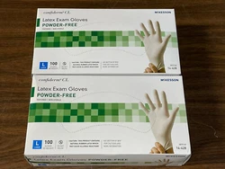 This listing is for a box of 100 McKesson Confiderm CL Latex Exam Gloves in size Large. These gloves are powder-free...