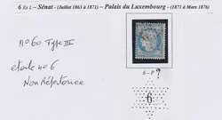 Timbre étoile de paris n° 6 sur N° 60 type III, étoile non répertoriée,, gros vide au sud est de létoile, cote...
