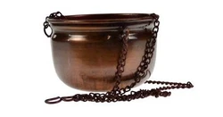 An antiqued copper bowl with 3 point chain and S hook for hanging. For all manner of ritual use including a vessel for...