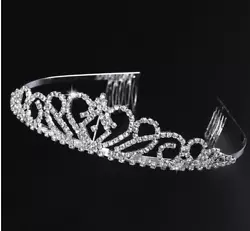 1 PIXNOR Wedding Bridal Rhinestone Tiara / Crown / Hairband / Hair Loop with Small Comb (Sliver). - Headband style...