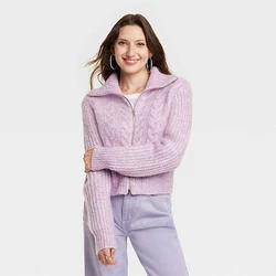 •Universal Thread cable-knit cardigan •Mock turtleneck and long sleeves •Full-length zippered front •2-way zip...