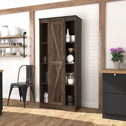 Add modern farmhouse style to your space with the Shelton Barn Door Kitchen Pantry. Shelton Wood Kitchen Pantry with 1...
