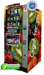 Drink and Snack combination vending machine. Holds 80 drinks with 8 drink selections. Holds 210 snacks with 21 snack...